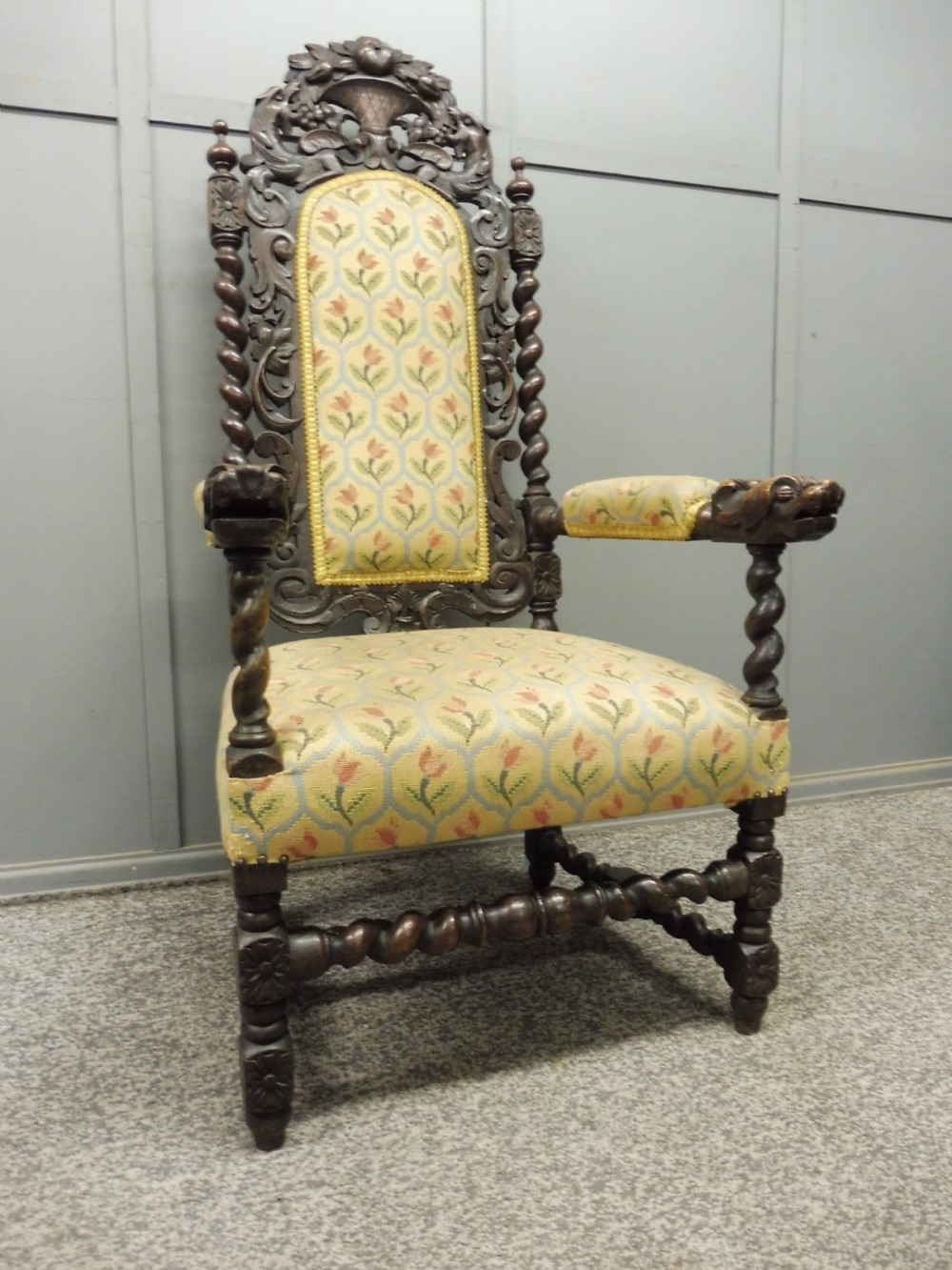 19TH CENTURY CARVED OAK ARMCHAIR View II