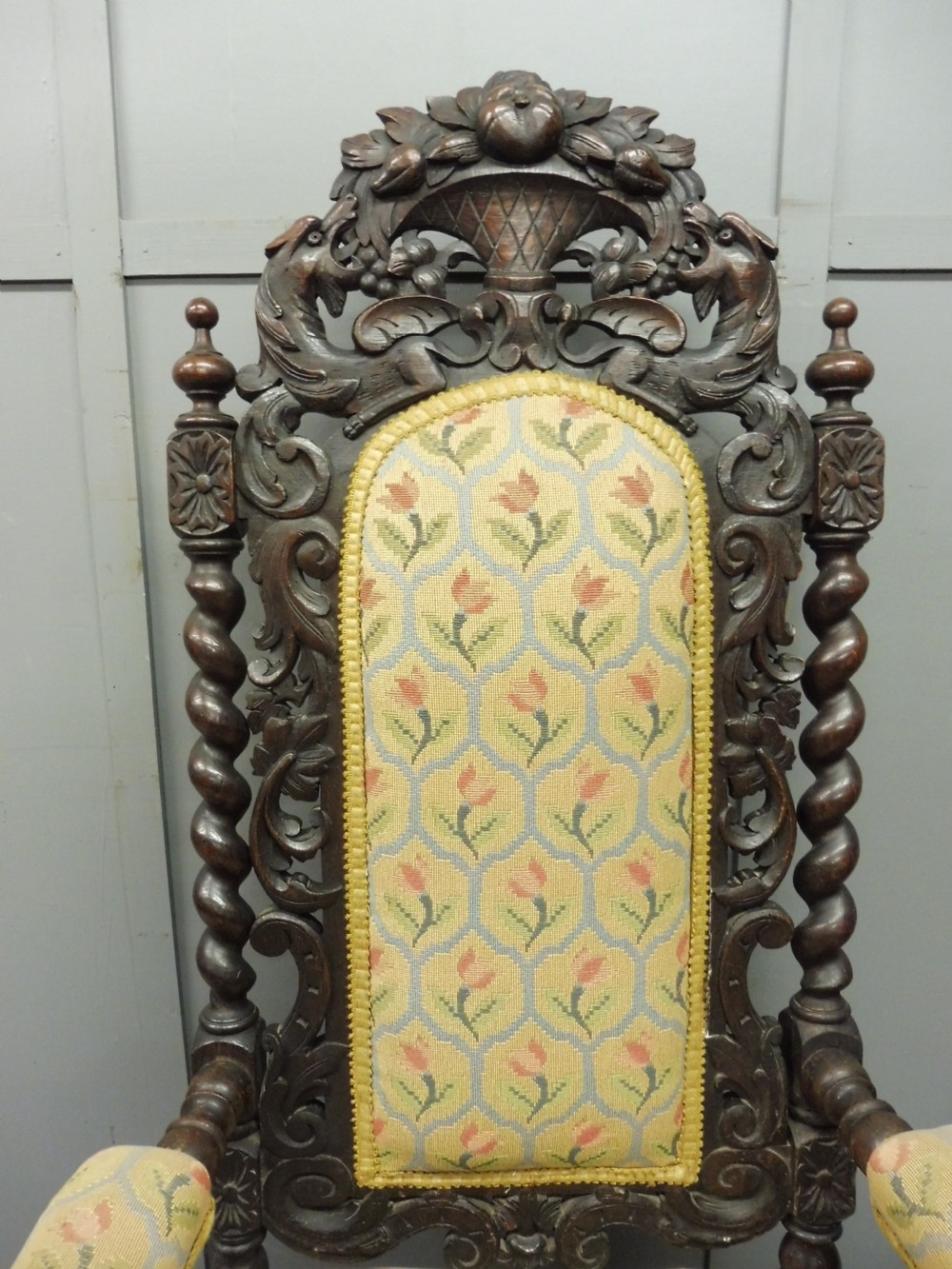 19TH CENTURY CARVED OAK ARMCHAIR View III