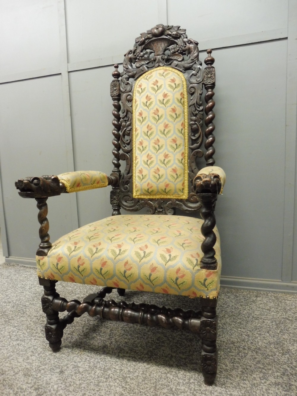 19TH CENTURY CARVED OAK ARMCHAIR View X