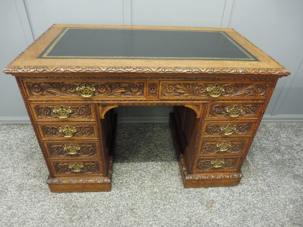 19TH CENTURY CARVED OAK DESK View V