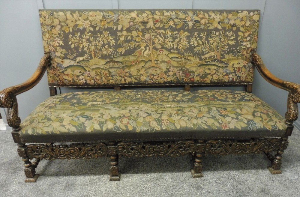 UNIQUE 19th CENTURY OAK DEEP SEATED TAPESTRY SOFA 