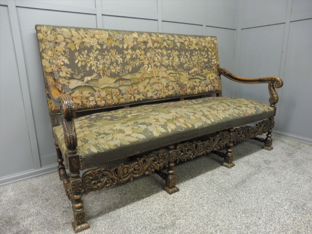 UNIQUE 19th CENTURY OAK DEEP SEATED TAPESTRY SOFA  View II