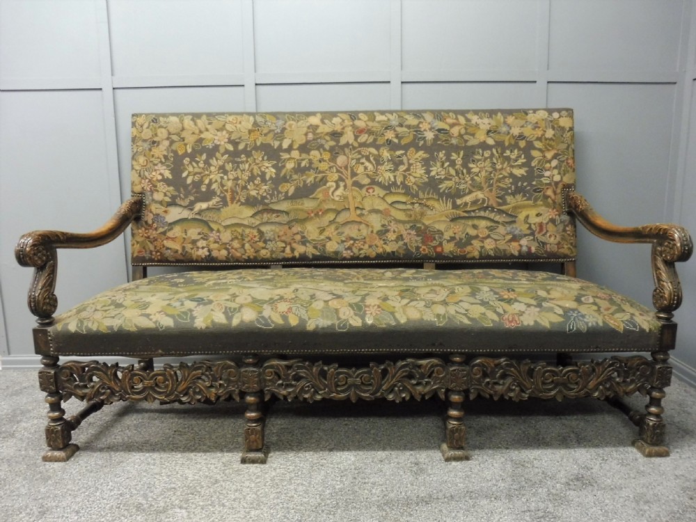 UNIQUE 19th CENTURY OAK DEEP SEATED TAPESTRY SOFA  View III