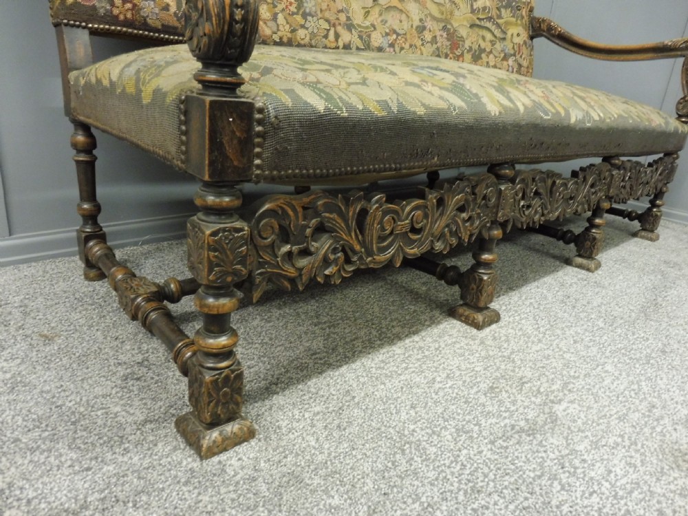 UNIQUE 19th CENTURY OAK DEEP SEATED TAPESTRY SOFA  View V