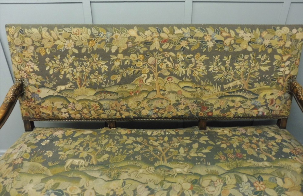 UNIQUE 19th CENTURY OAK DEEP SEATED TAPESTRY SOFA  View VI