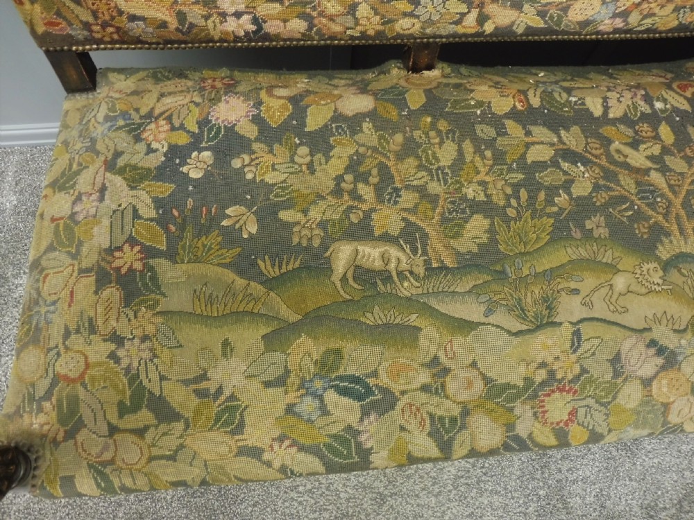 UNIQUE 19th CENTURY OAK DEEP SEATED TAPESTRY SOFA  View X