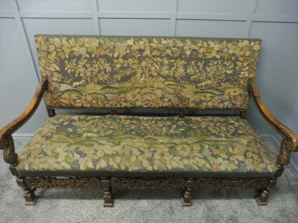 UNIQUE 19th CENTURY OAK DEEP SEATED TAPESTRY SOFA  View XIII