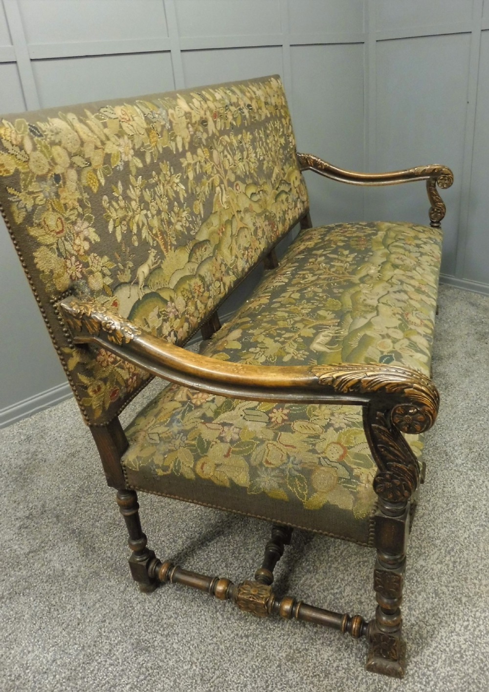 UNIQUE 19th CENTURY OAK DEEP SEATED TAPESTRY SOFA  View XIV