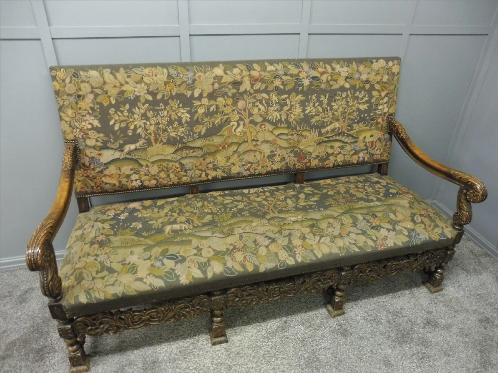 UNIQUE 19th CENTURY OAK DEEP SEATED TAPESTRY SOFA  View XVI
