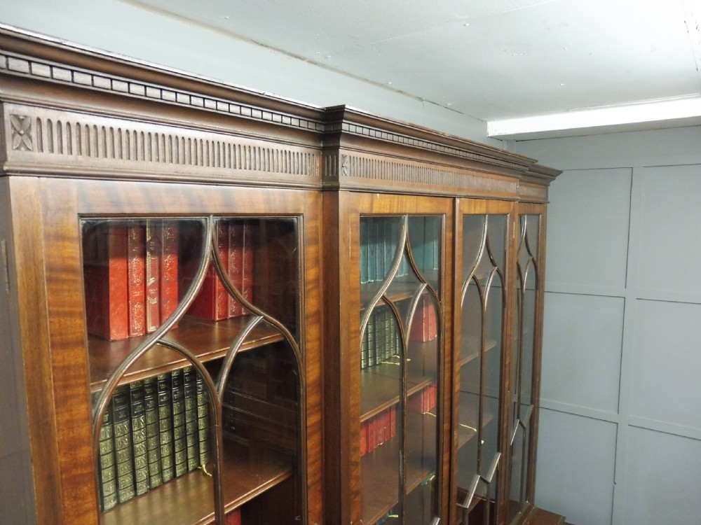 LARGE EDWARDIAN MAHOGANY BREAKFRONT BOOKCASE View XI