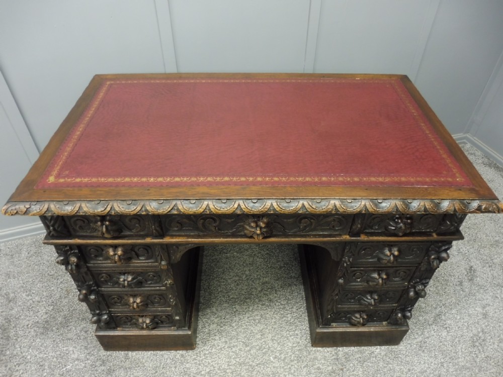  VICTORIAN CARVED OAK DESK View V