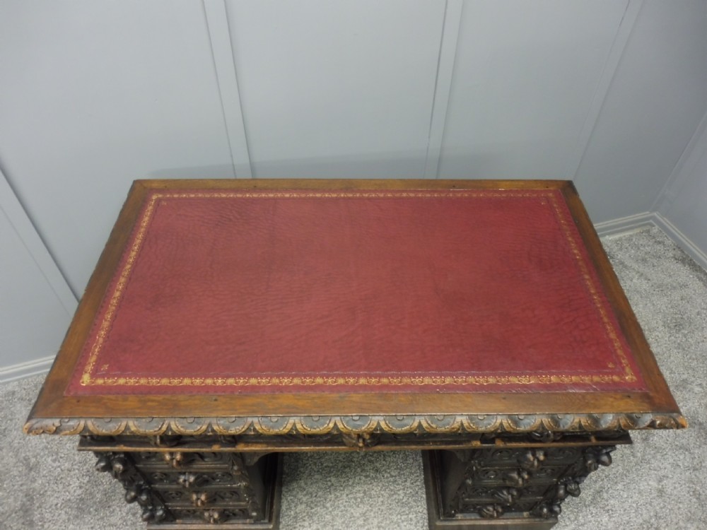  VICTORIAN CARVED OAK DESK View VI