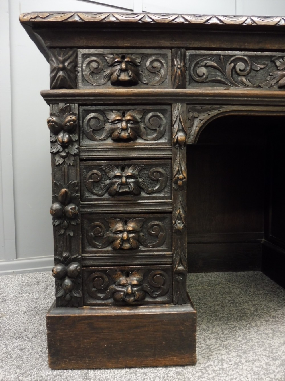 VICTORIAN CARVED OAK DESK View X
