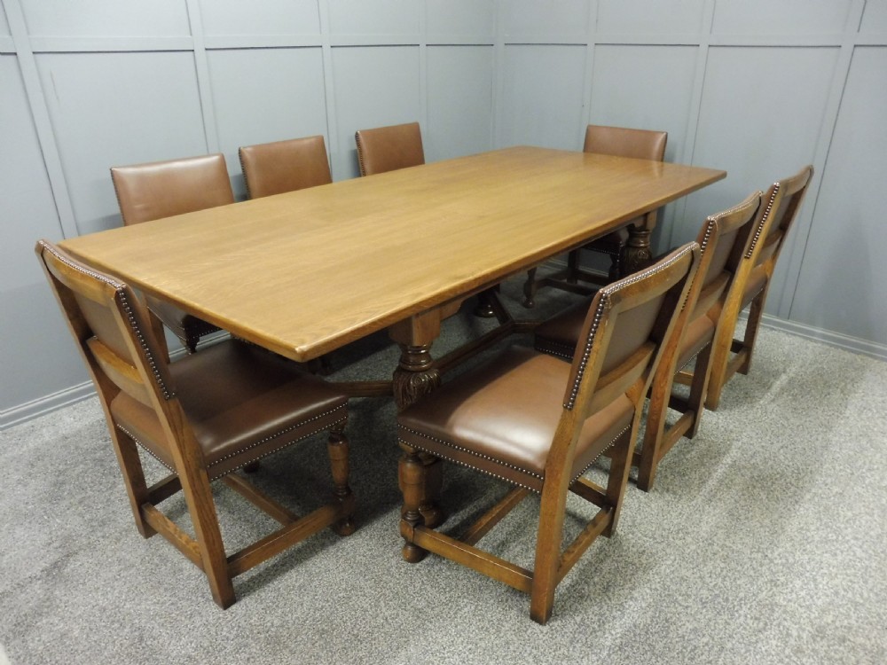 LARGE OAK DINING TABLE AND 8 CHAIRS View III