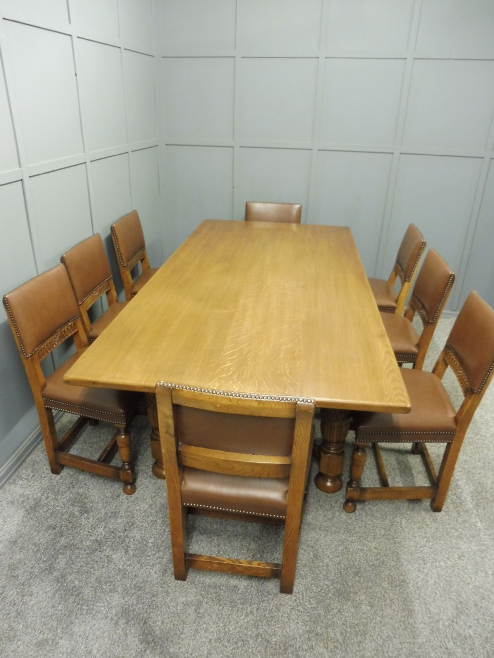 LARGE OAK DINING TABLE AND 8 CHAIRS View IV