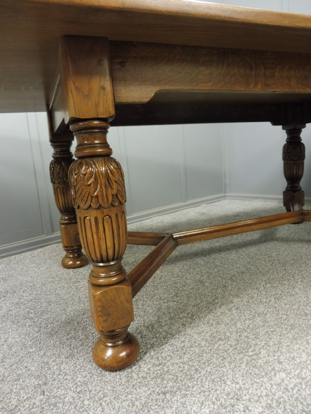 LARGE OAK DINING TABLE AND 8 CHAIRS View IX