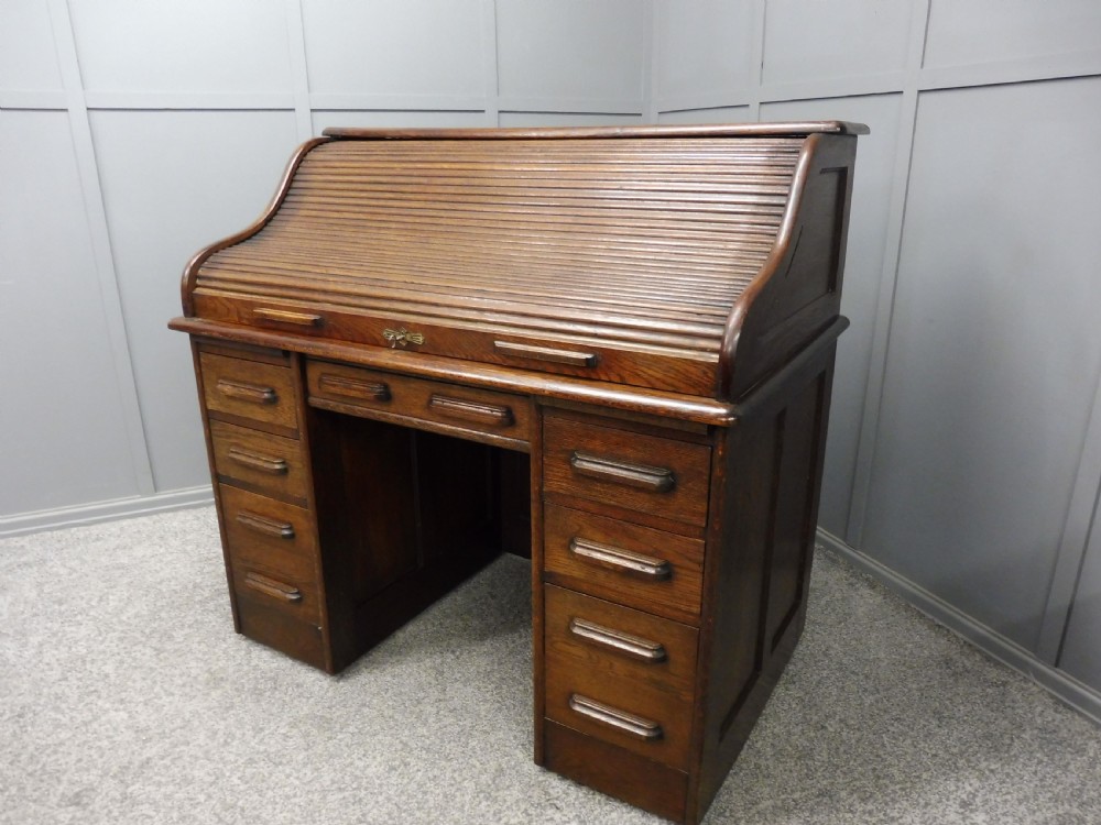 EDWARDIAN OAK ROLL TOP DESK
