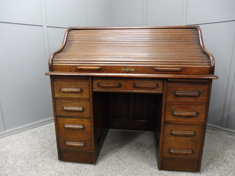 EDWARDIAN OAK ROLL TOP DESK View III