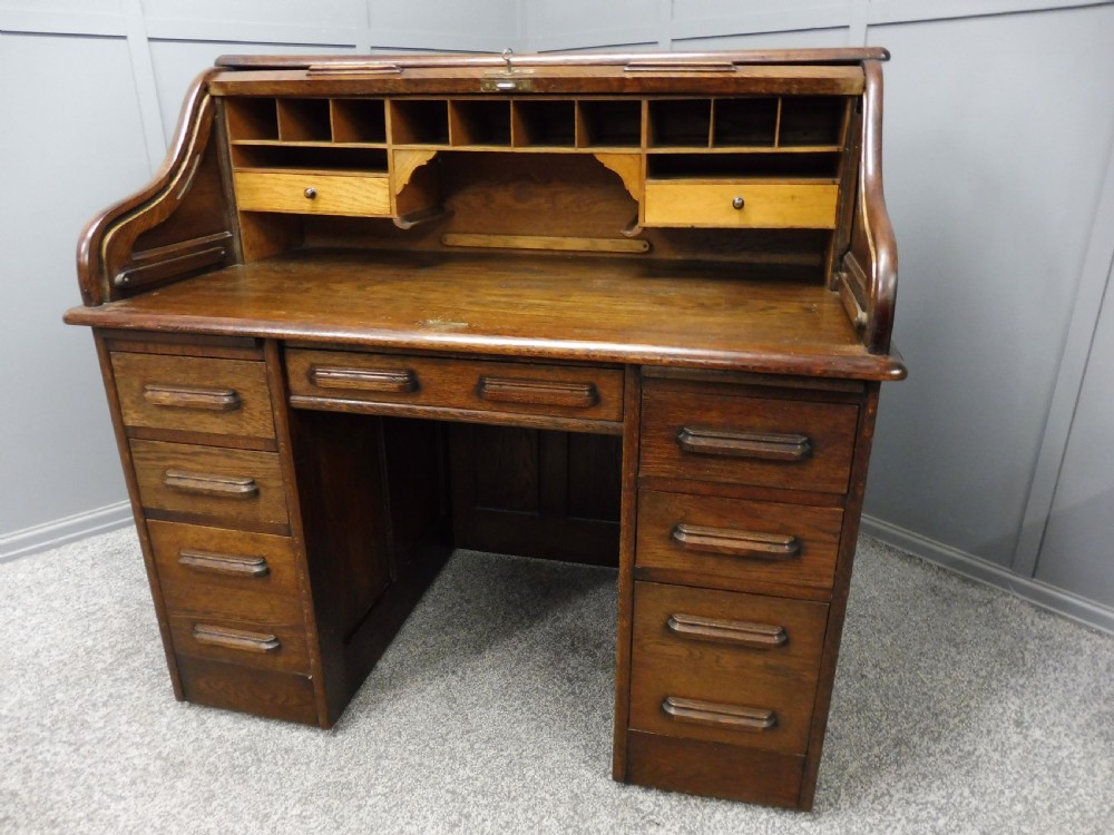 EDWARDIAN OAK ROLL TOP DESK View V