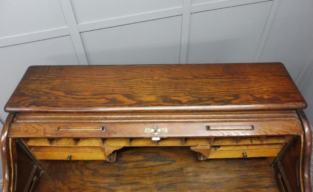 EDWARDIAN OAK ROLL TOP DESK View XII