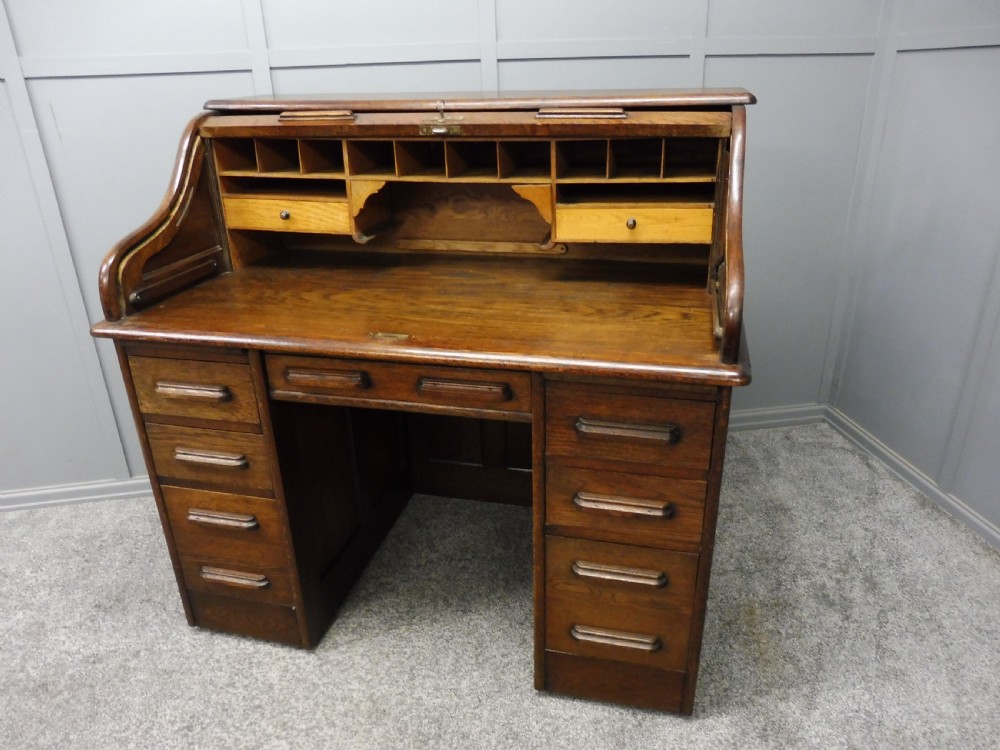 EDWARDIAN OAK ROLL TOP DESK View XIII