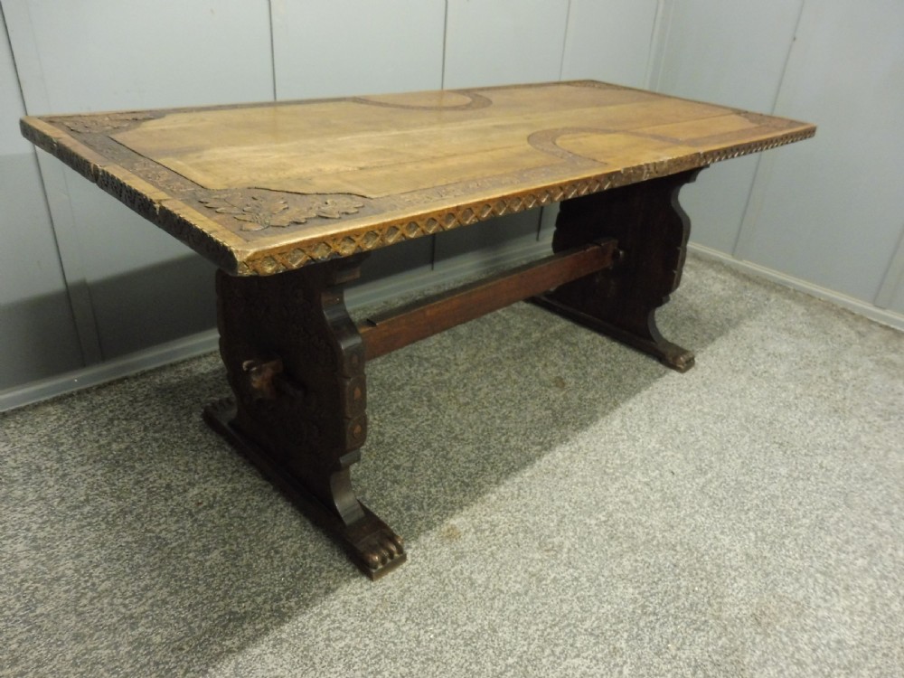 CARVED OAK 19TH CENTURY REFECTORY TABLE