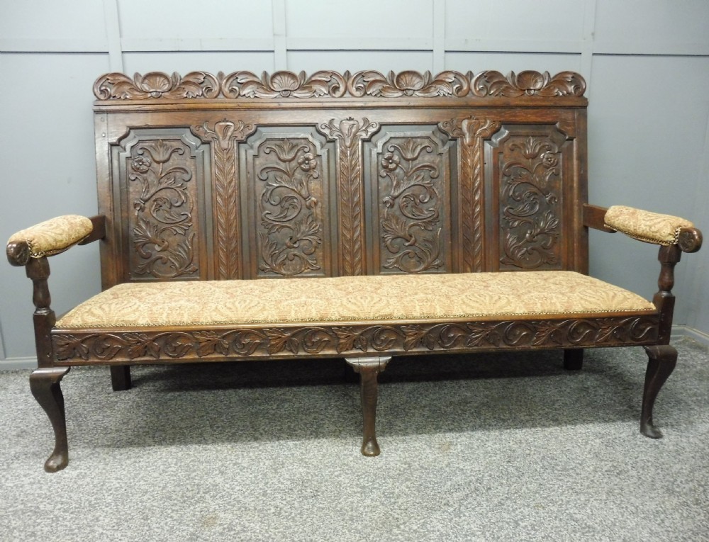 19TH CENTURY CARVED OAK  BENCH View II