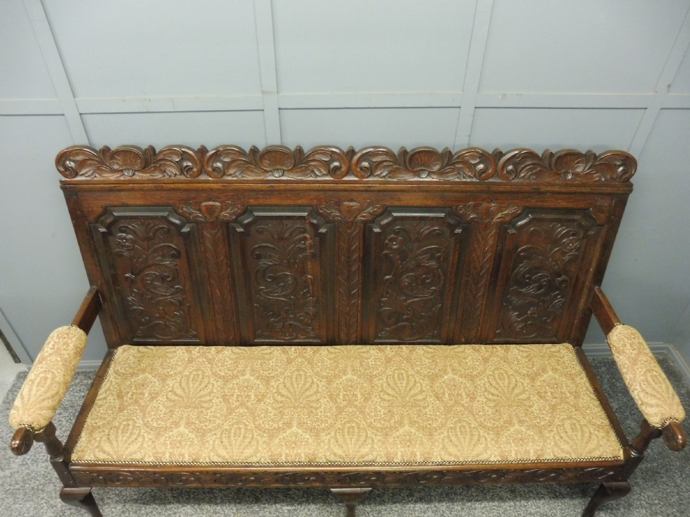 19TH CENTURY CARVED OAK  BENCH View IV