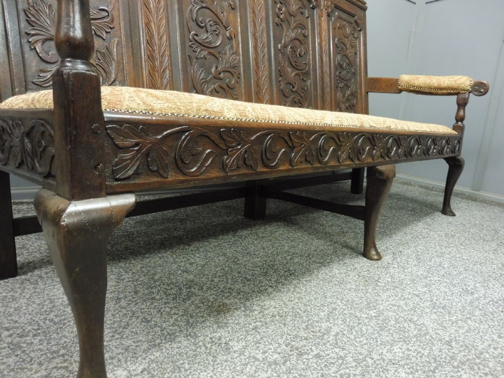 19TH CENTURY CARVED OAK  BENCH View IX
