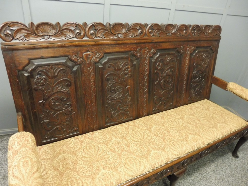 19TH CENTURY CARVED OAK  BENCH View X