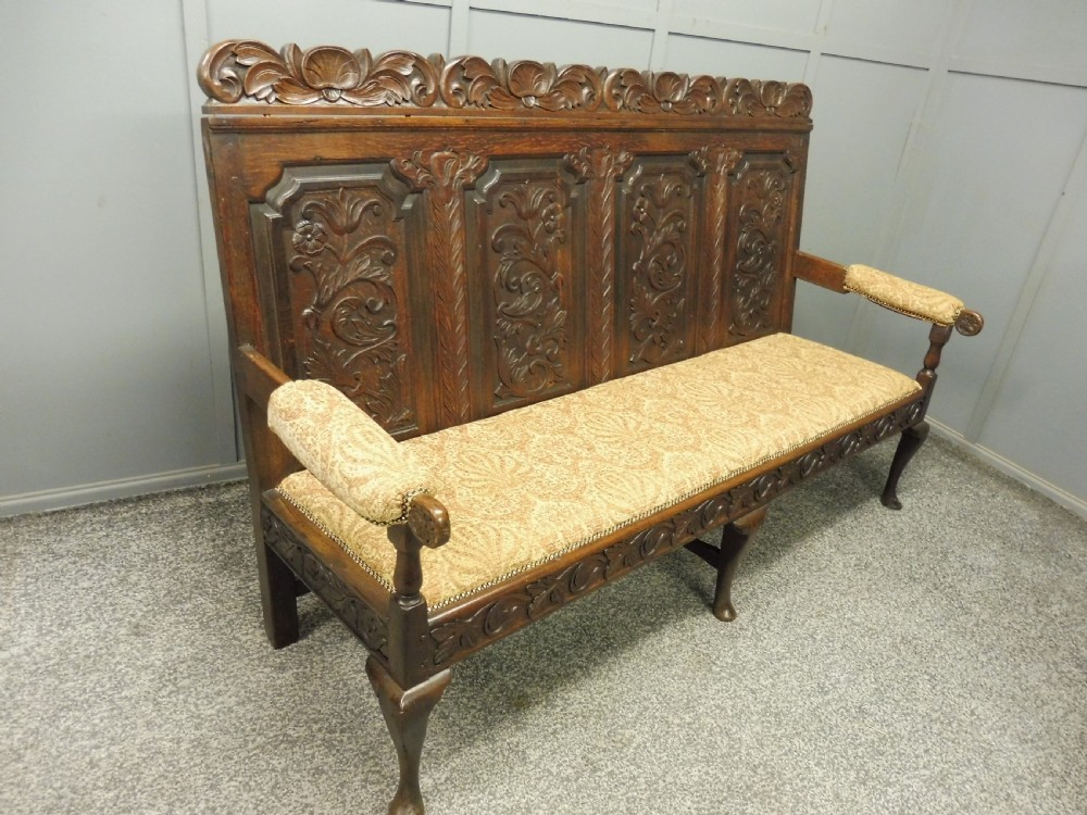19TH CENTURY CARVED OAK  BENCH View XIII