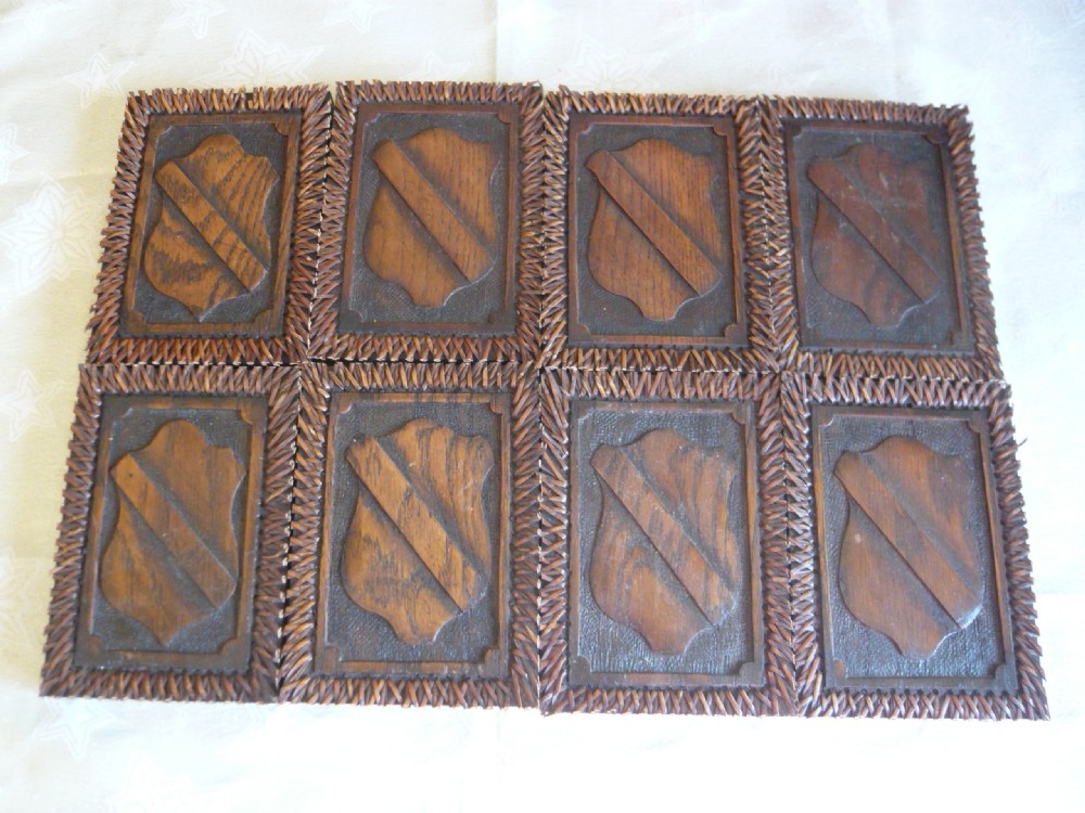Heraldic oak carved panels x 8 