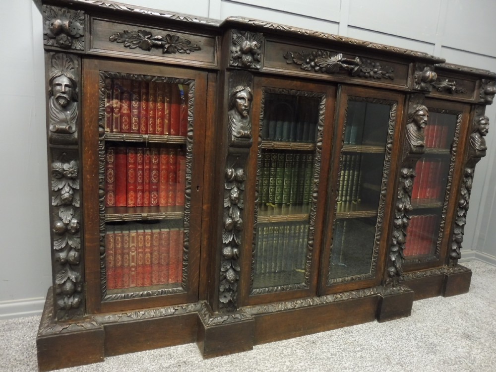 VICTORIAN OAK BREAKFRONT BOOKCASE View II
