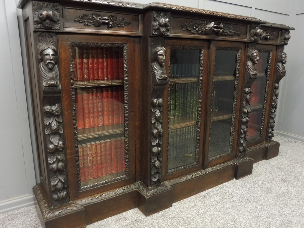 VICTORIAN OAK BREAKFRONT BOOKCASE View III