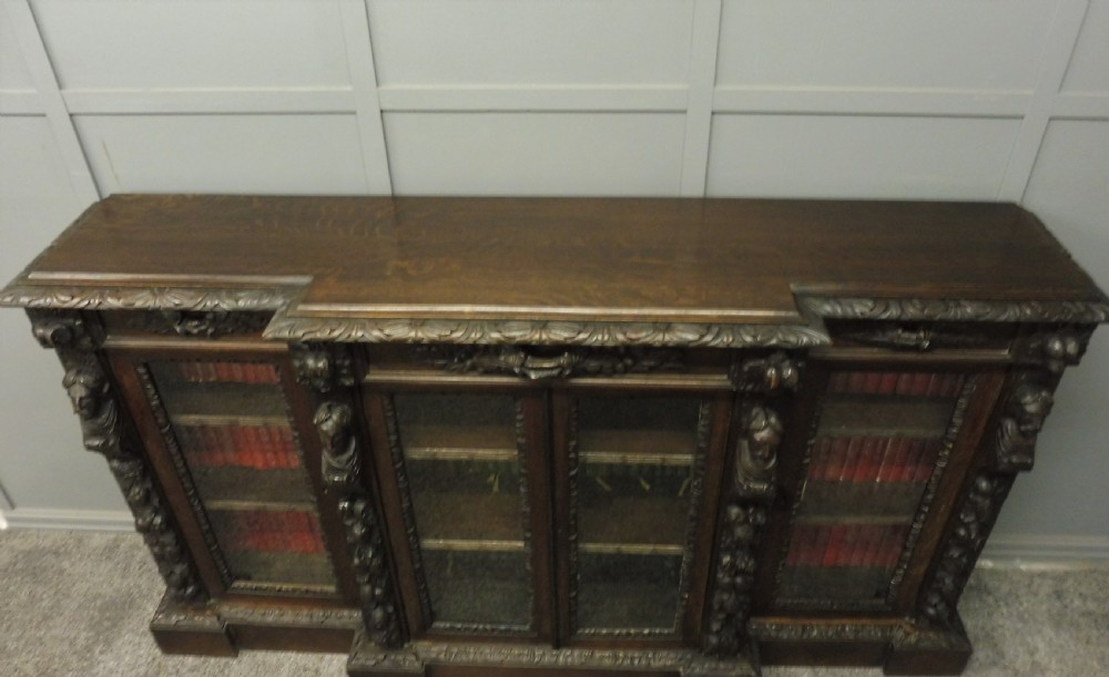 VICTORIAN OAK BREAKFRONT BOOKCASE View V