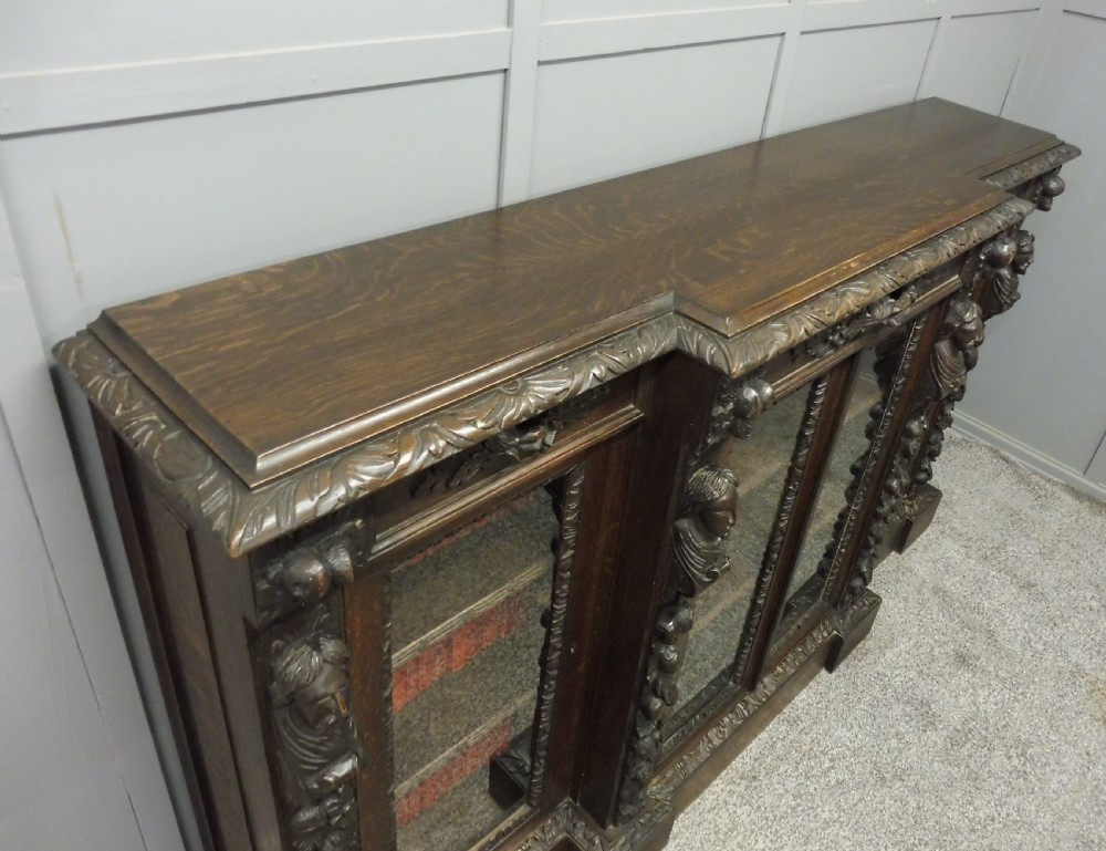 VICTORIAN OAK BREAKFRONT BOOKCASE View VI