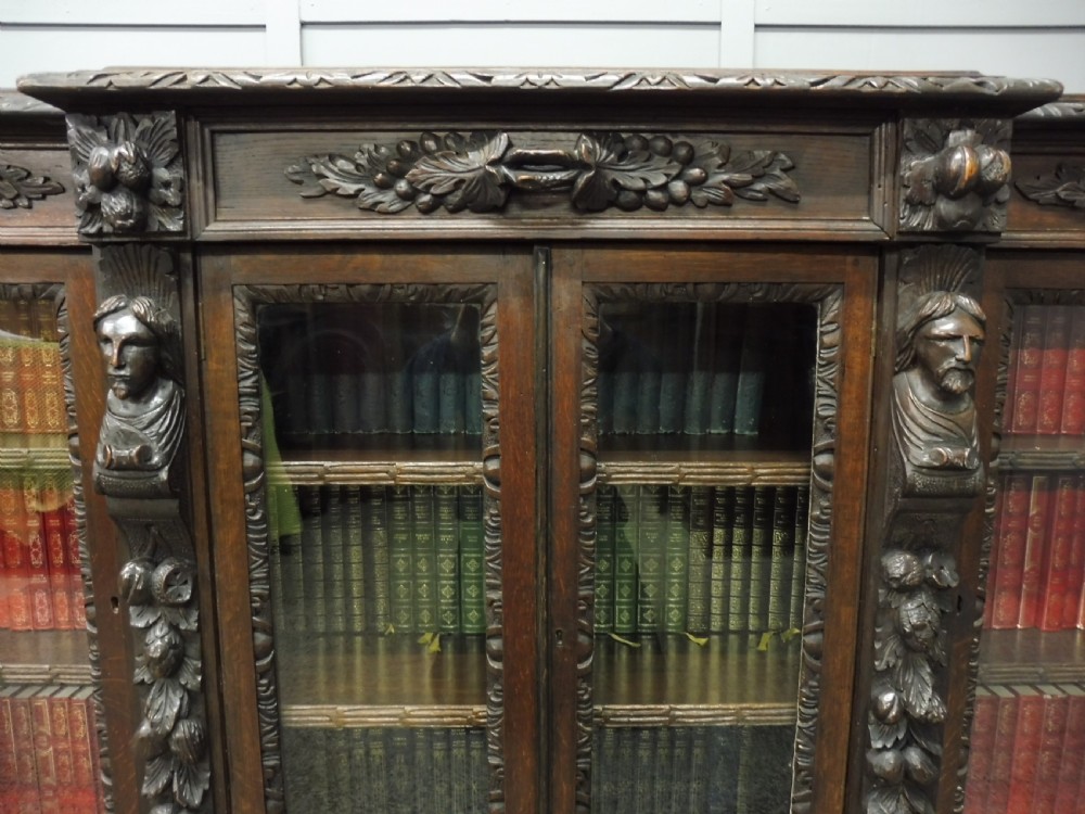 VICTORIAN OAK BREAKFRONT BOOKCASE View XI