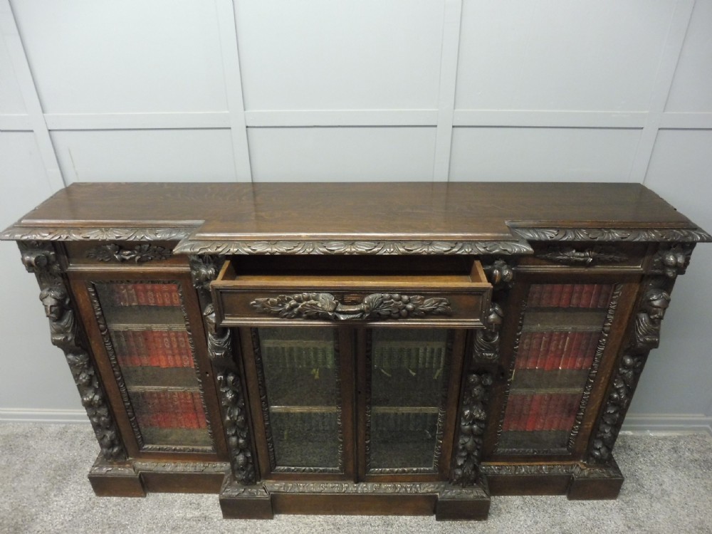 VICTORIAN OAK BREAKFRONT BOOKCASE View XII