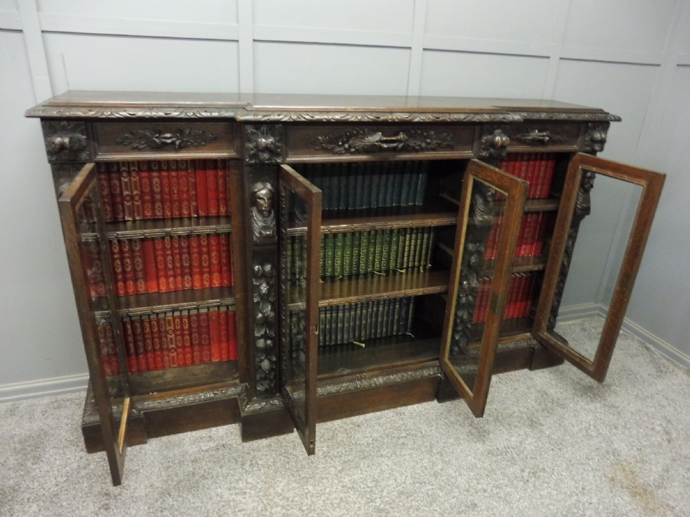 VICTORIAN OAK BREAKFRONT BOOKCASE View XIV