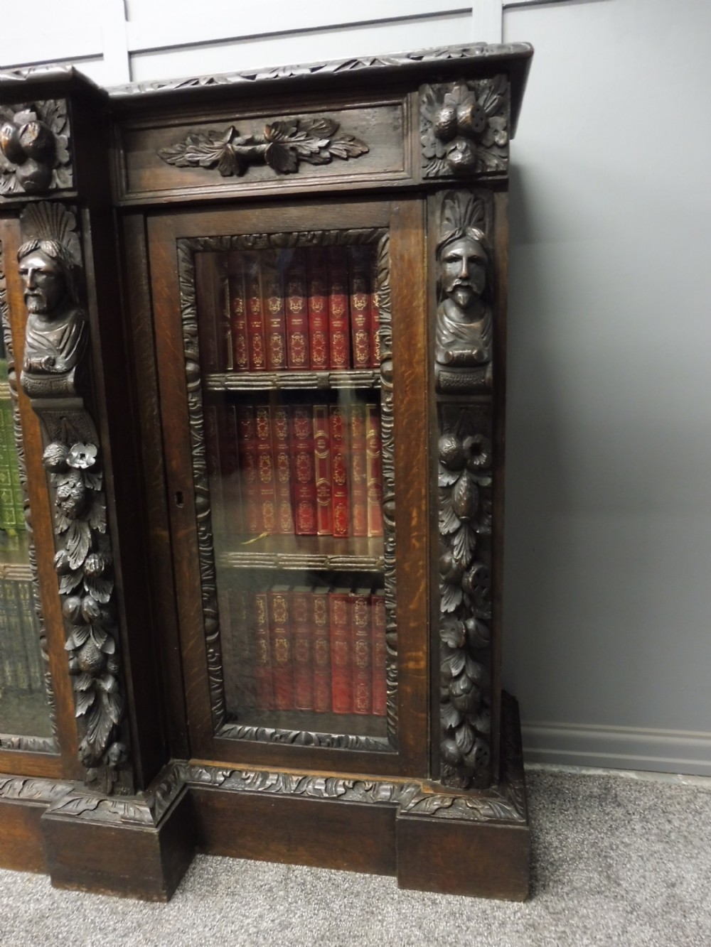 VICTORIAN OAK BREAKFRONT BOOKCASE View XV