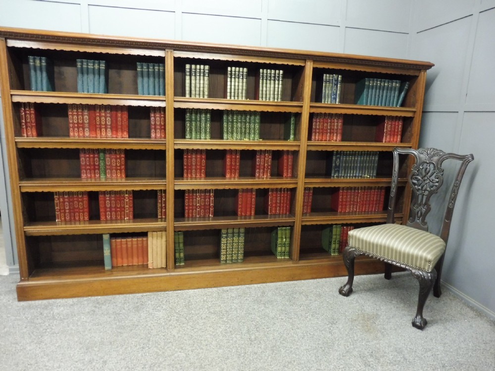 LARGE EDWARDIAN WALNUT OPEN BOOKCASE View II