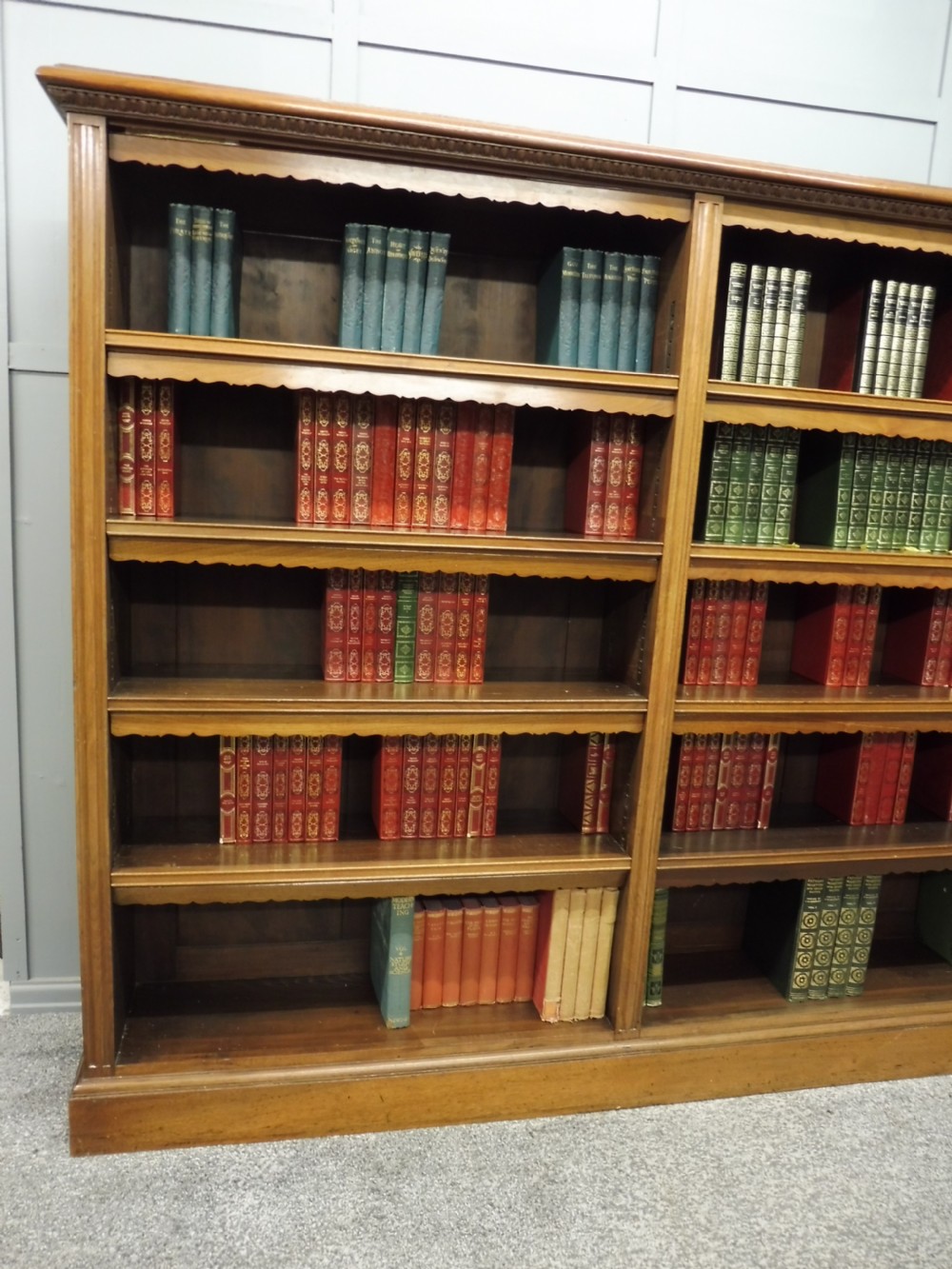 LARGE EDWARDIAN WALNUT OPEN BOOKCASE View X