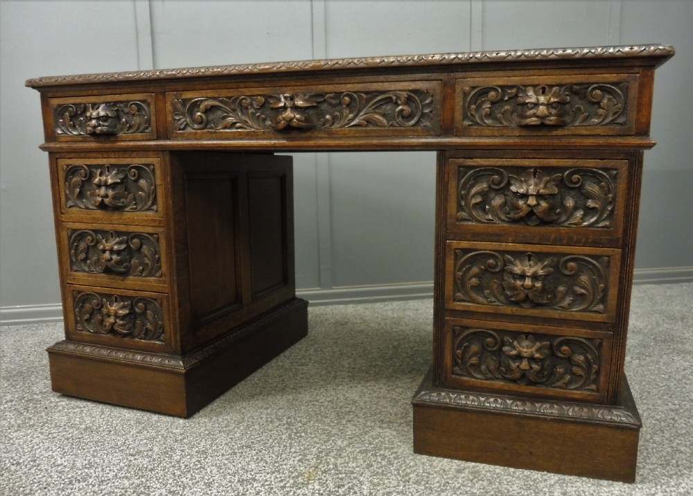 CARVED OAK GREEN MAN DESK BY EDWARDS AND ROBERTS View II
