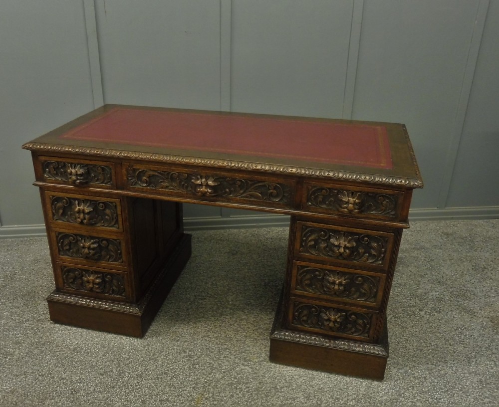 CARVED OAK GREEN MAN DESK BY EDWARDS AND ROBERTS View XII