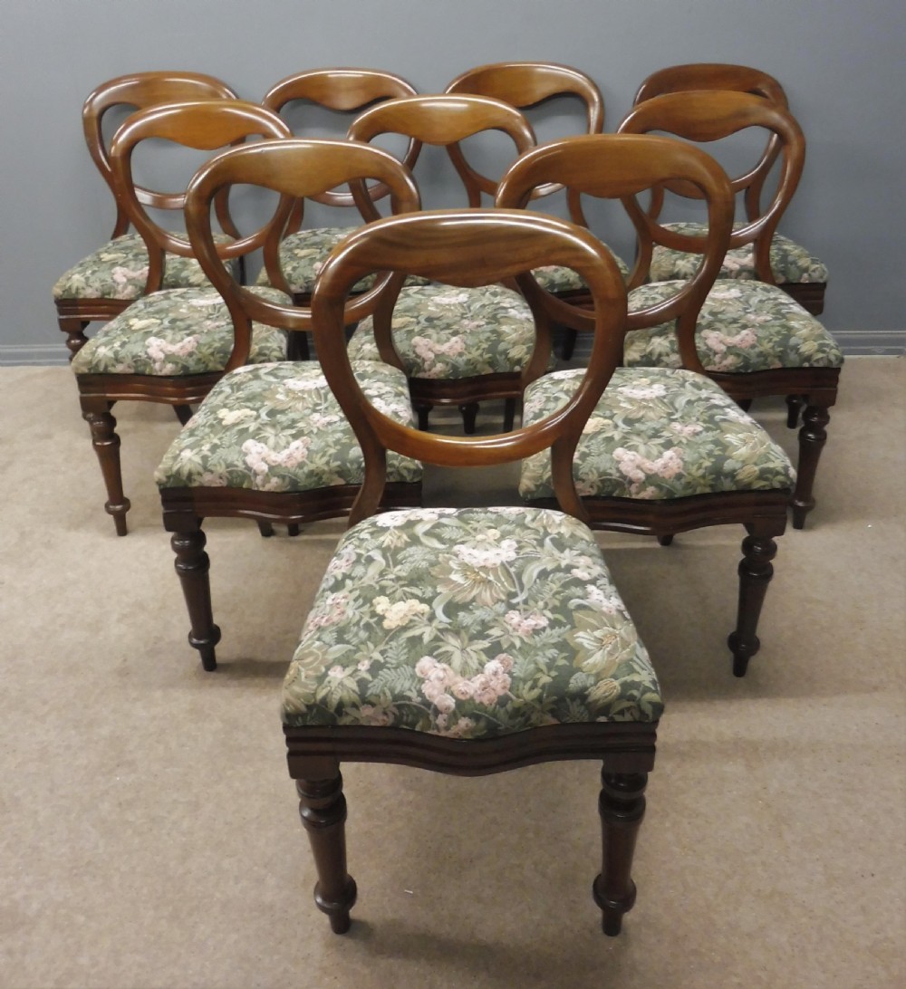 SET OF TEN VICTORIAN BALLOON BACK DINING CHAIRS RECOVERY INCLUDED IF REQUIRED