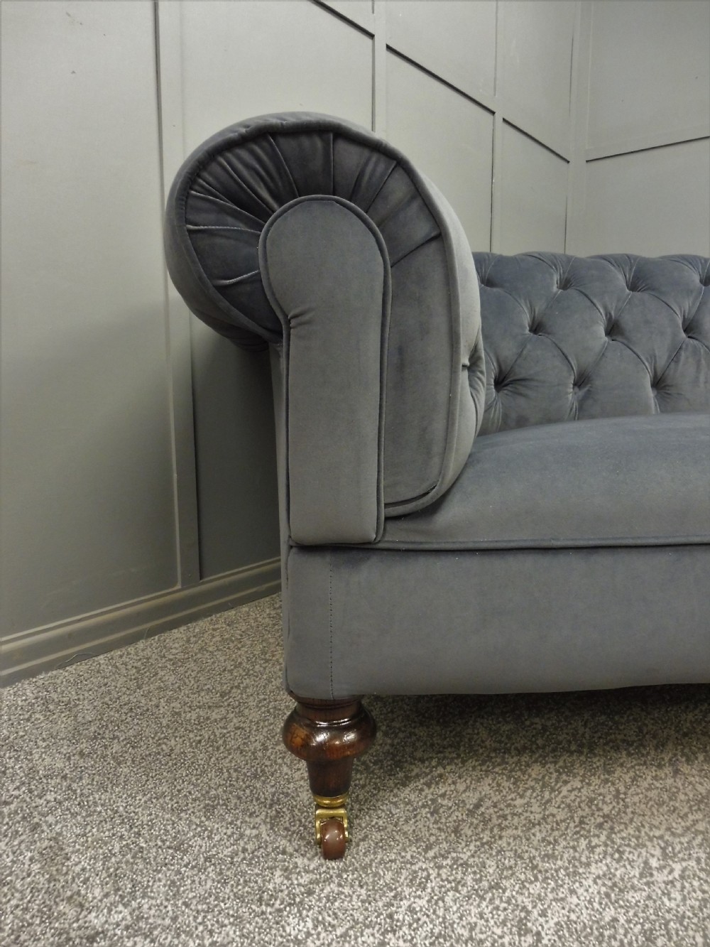 NEWLY UPHOLSTERED VICTORIAN CHESTERFIELD SOFA View IX