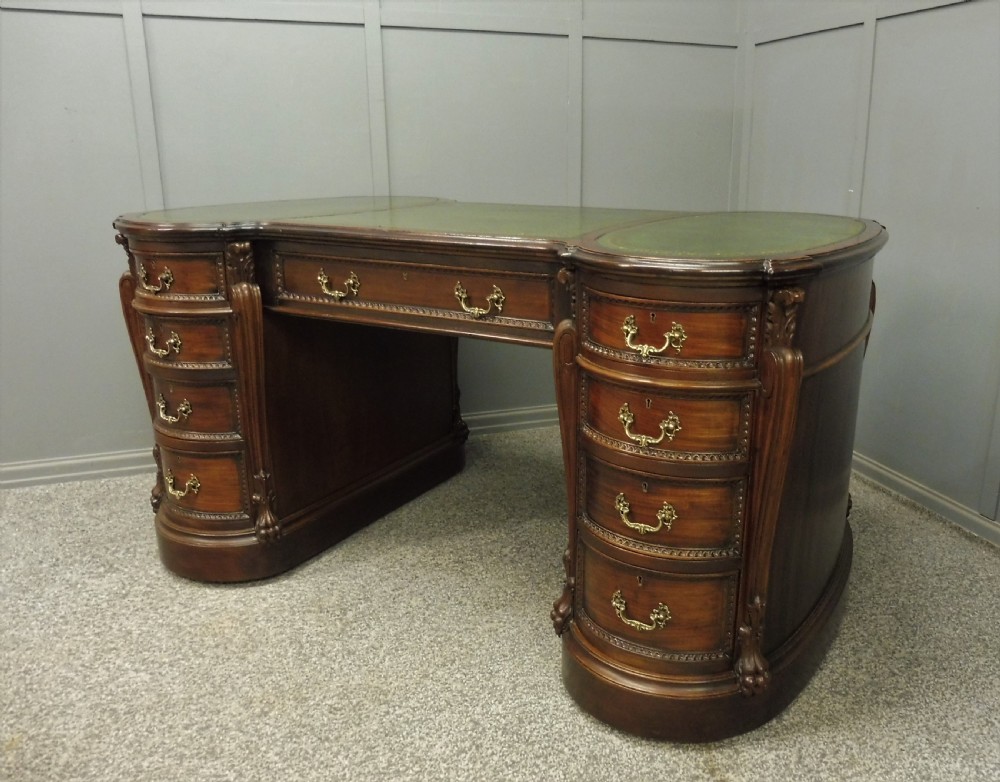 VERY GOOD QUALITY EDWARDIAN MAHOGANY PARTNERS DESK View III