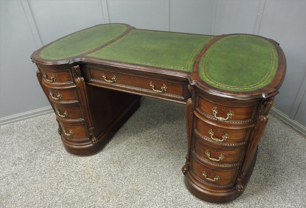 VERY GOOD QUALITY EDWARDIAN MAHOGANY PARTNERS DESK View IV