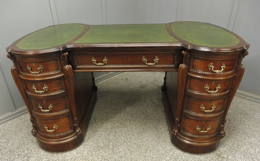VERY GOOD QUALITY EDWARDIAN MAHOGANY PARTNERS DESK View V