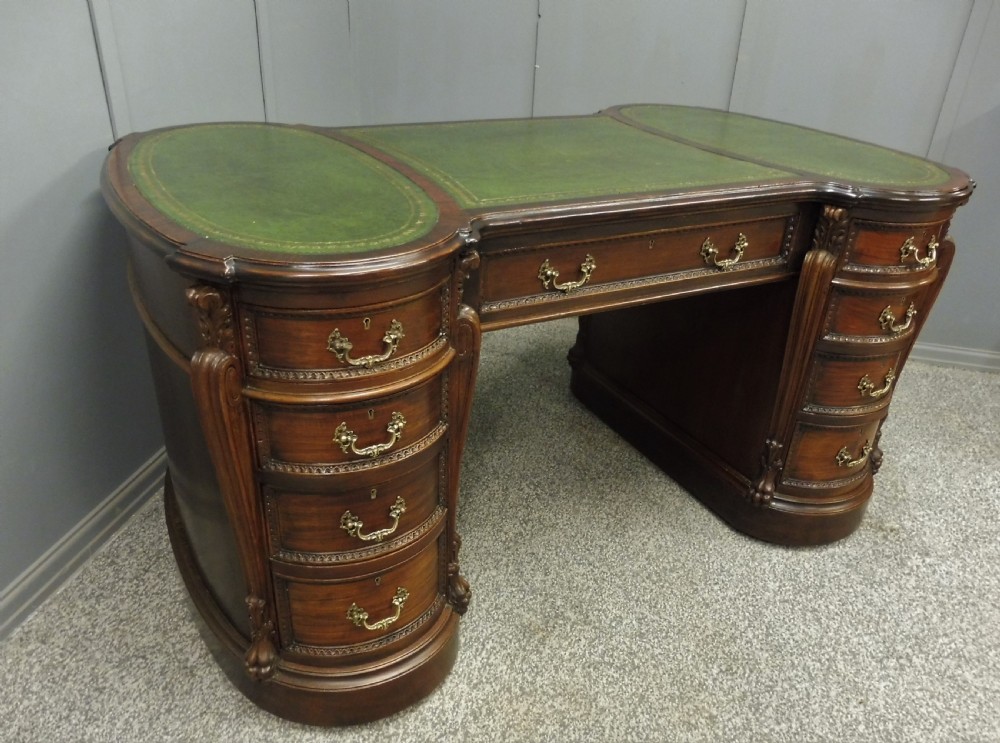 VERY GOOD QUALITY EDWARDIAN MAHOGANY PARTNERS DESK View VI